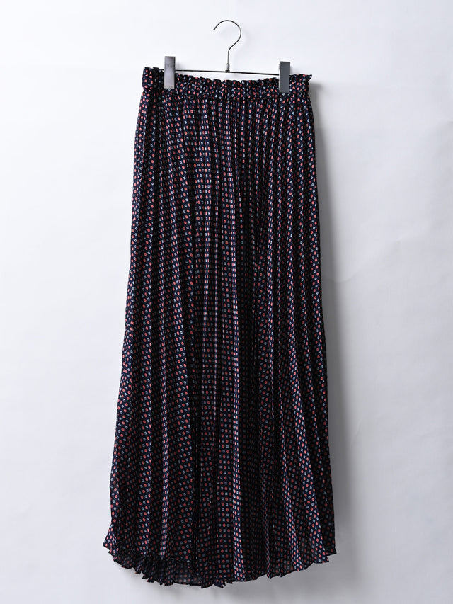 DOT PLEATED SKIRT - 64.navy