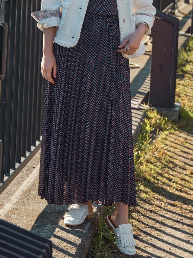 DOT PLEATED SKIRT - 64.navy