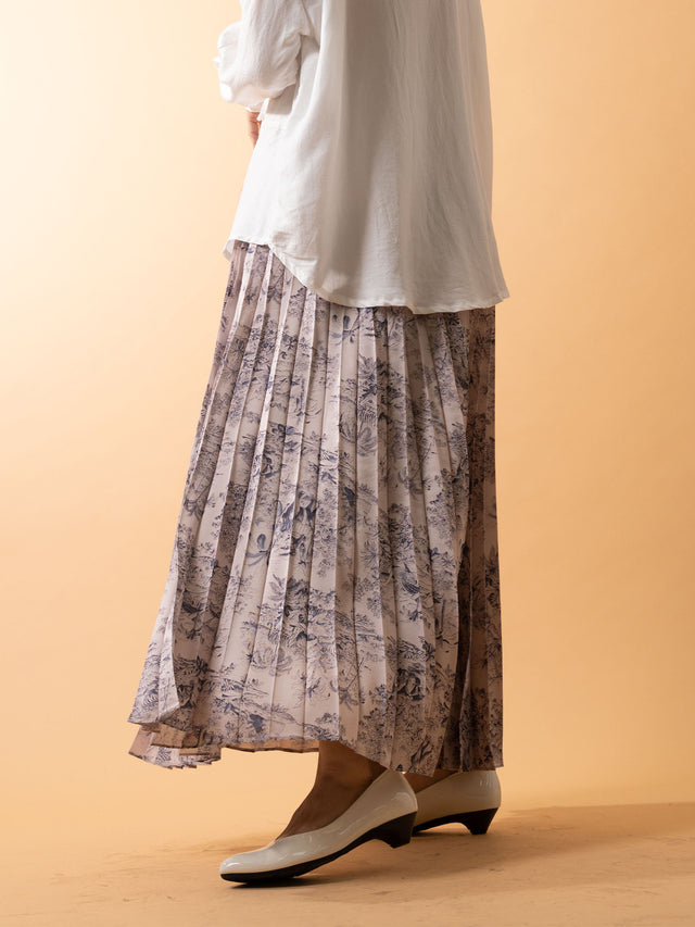 PRINT PLEATED SKIRT - 30.salmon