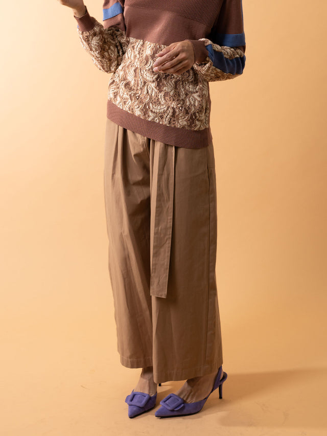 TUCK BELT PANTS - 14.dark beige