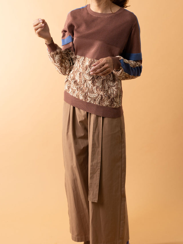 LACE KNIT PULLOVER - 82.brown
