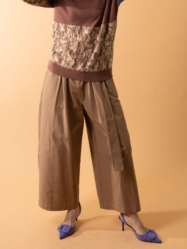 TUCK BELT PANTS - 14.dark beige