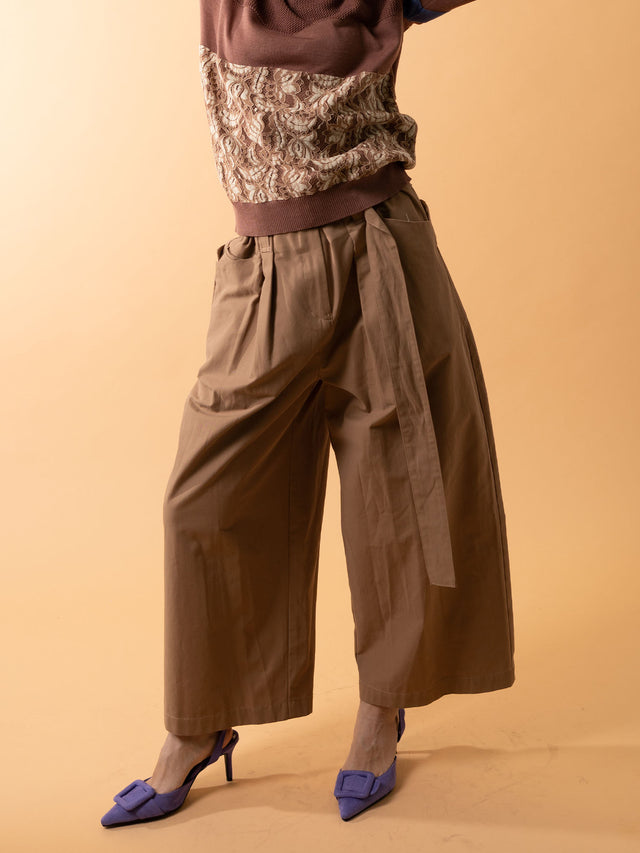 TUCK BELT PANTS - 14.dark beige